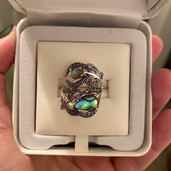 Le Vieux Genuine Marciabalone Peacock Feather Ring - Picture 1 of 5